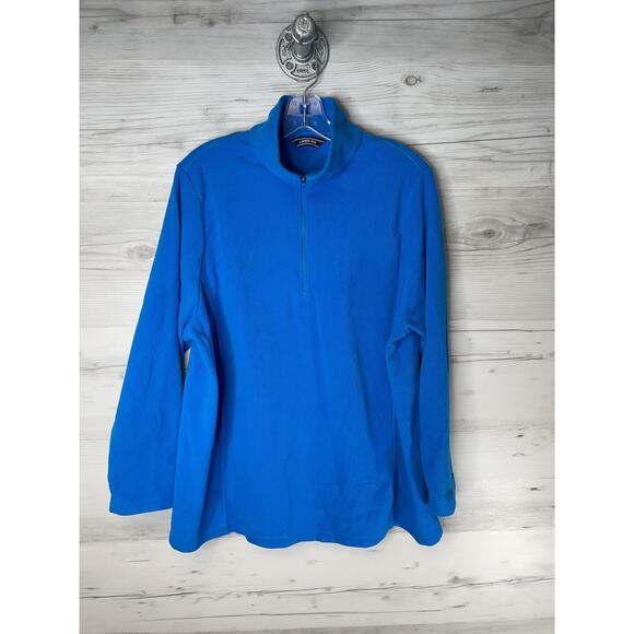 Lands' End Fleece Pullover Womens 1X Blue Quarter Zip Mock Neck Lightweight - Picture 1 of 11